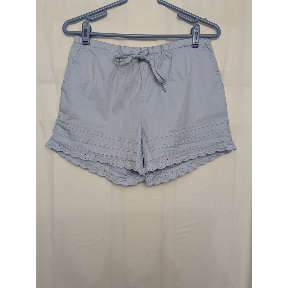 Celebrity Pink Light Blue Eyelet Lace Trim Cotton Drawstring Shorts Small